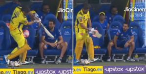 Watch- MS Dhoni Practices Bat Swing In Dugout, Deepak Chahar Hilariously Moves From His Seat To Avoid Getting Hit in RCB vs CSK Match